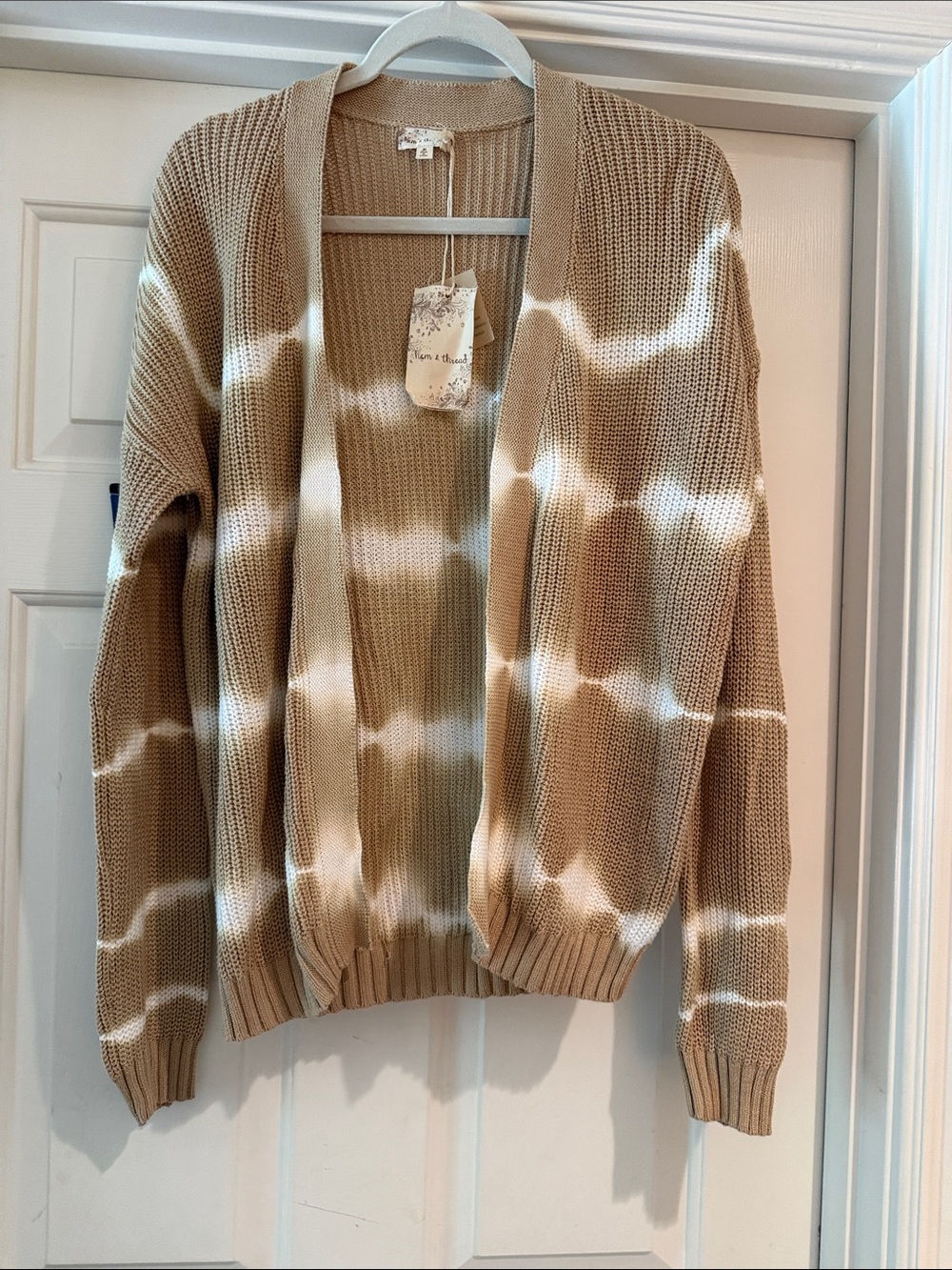 Hem & Thread Tan and White Tie-Dye Open Cardigan NWT medium roomy